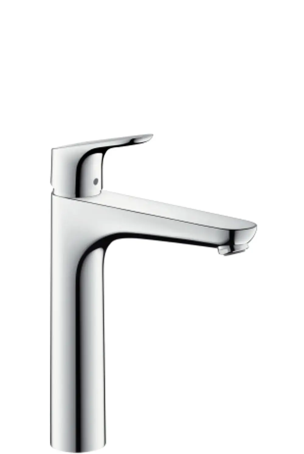 Einhebel-Waschtischmischer von Hansgrohe in Chrom-Optik, mit einem schmalen, modernen Design und einem langen Auslauf.